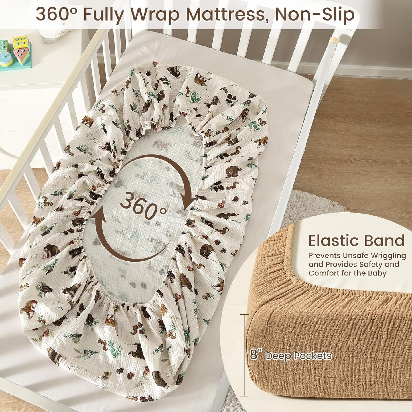 david's kids Muslin Crib Sheets for Boys Girls, 2 Pack 100% Cotton Soft Breathable Fitted Baby