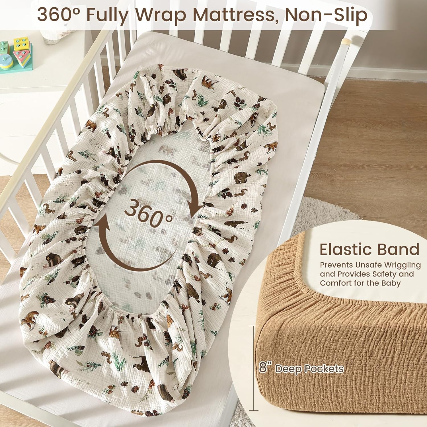david's kids Muslin Crib Sheets for Boys Girls, 2 Pack 100% Cotton Soft Breathable Fitted Baby