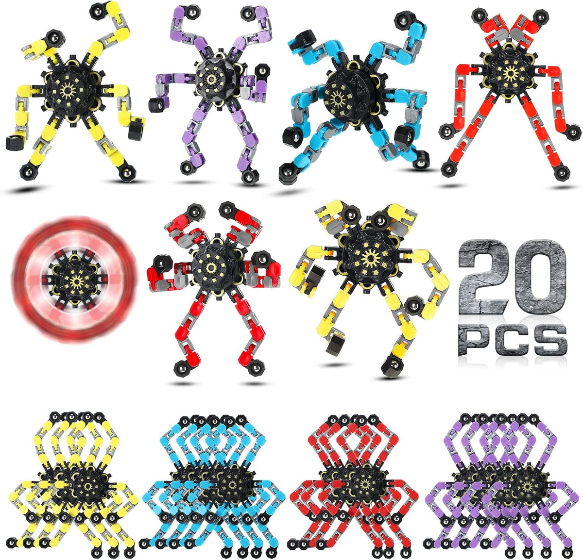 20 Pcs Transformable Chain Robot Finger Spinner Robot Deformed Mechanical Spiral Twister Fingertip