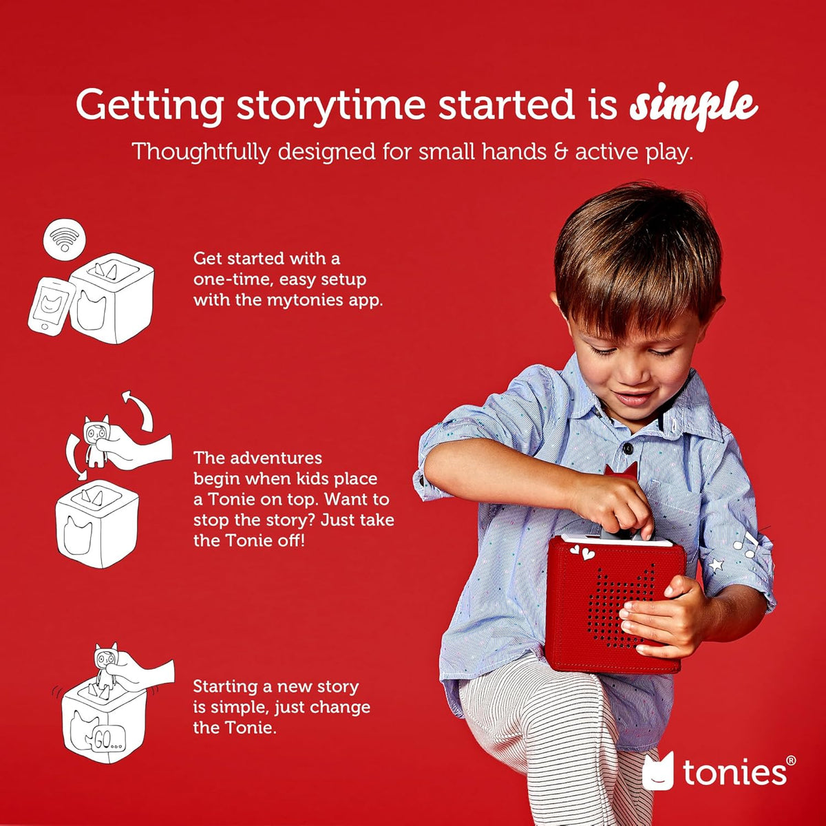 Tonies Toniebox Audio Player Starter Set with Spidey, Ghost-Spider, Spin, Black Panther, and