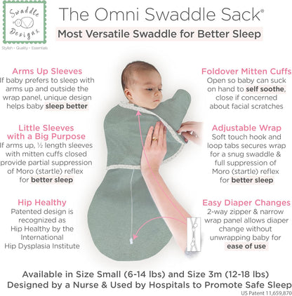 SwaddleDesigns 6-Way Omni Swaddle Sack Arms Up Swaddle for Newborn, More Options to Calm Startle
