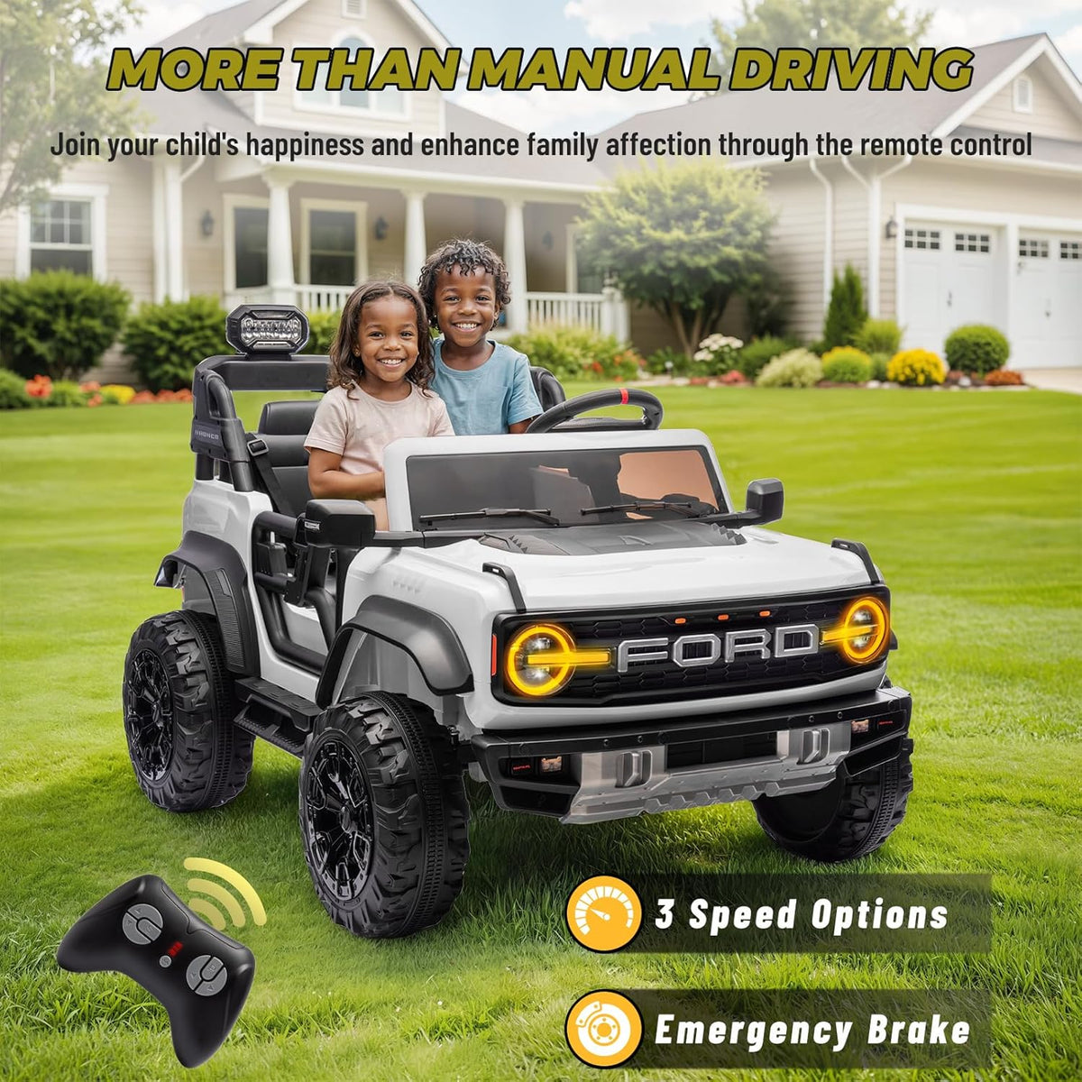 ENYOPRO 24V Ride On Toys for Big Kids, Licensed Ford Bronco Raptor 2-Seater Electric Car w/Remote