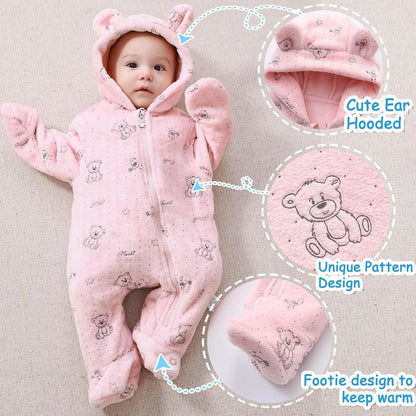 Fairy Baby Newborn Baby Bear Onesie Thin Fleece Footie Romper Snowsuit Hooded Jumpsuit Bodysuit