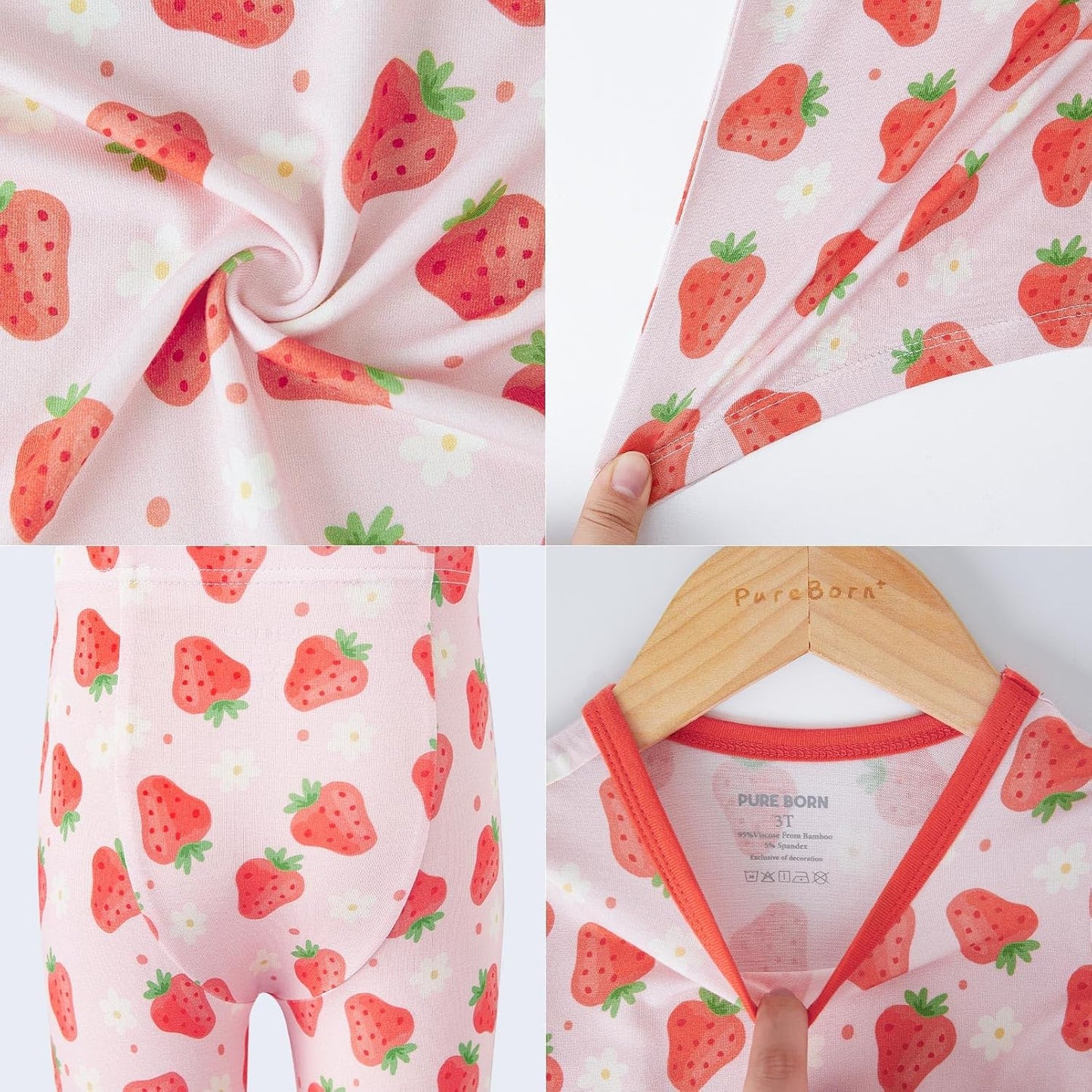 pureborn Baby Viscose From Bamboo Pajamas Set Pjs - Kids Toddler Girl Snug Fit Viscose Sleepwear