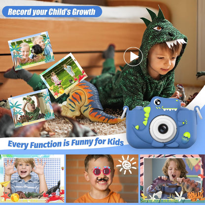 Upgrade Dinosaur Kids Camera, Christmas Birthday Gifts for Girls Boys 3-12, 1080P HD Selfie Digital