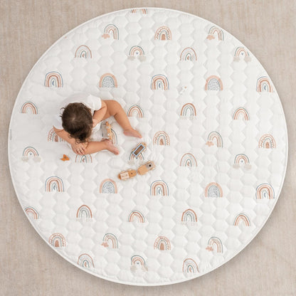 Comfy Cubs Round Kids Play Mat - Large 60 inches Soft Quilted Baby Floor Mat with Non-Slip Bottom