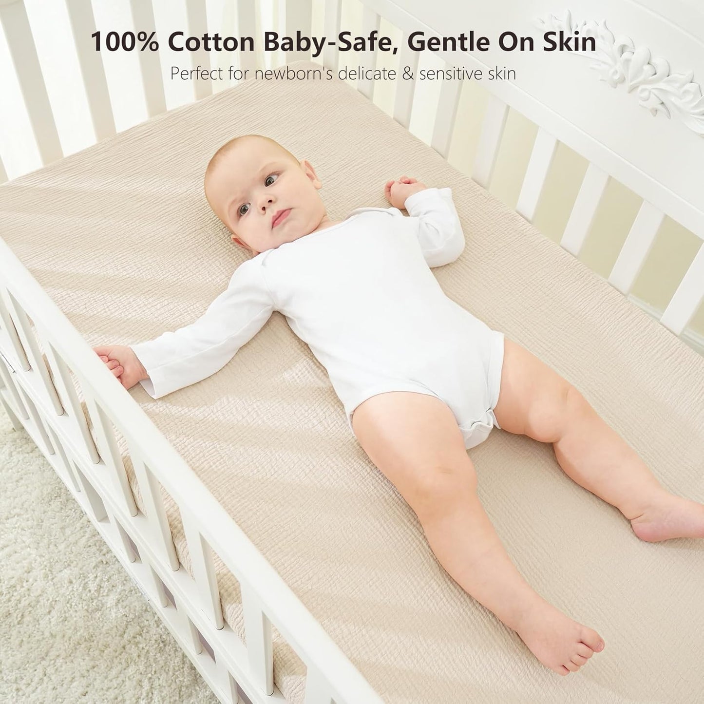 Bearmoss Muslin Mini Crib Sheets for Pack N Play Mattress - 100% Cotton - 38"x24" Soft Breathable