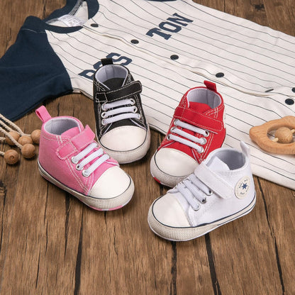 Unisex Baby Girls Boys Canvas High-top Shoes, Newborn Infant Anti-Slip Soft Sole Frist Walking