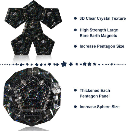 Magnetic Fidget Sphere Magnets Balls - Crystal Black Holographic Glitter - Magnet Fidgets Toy - 12
