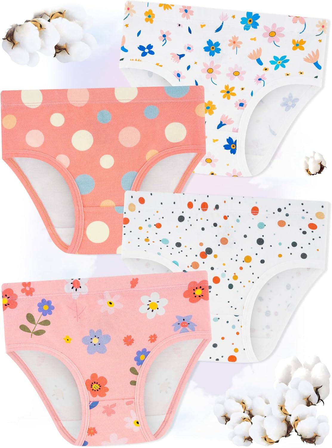 Girls' Underwear,Soft Cotton Tagless Panties for Toddlers' & Little Kids' Comfort,Breathable