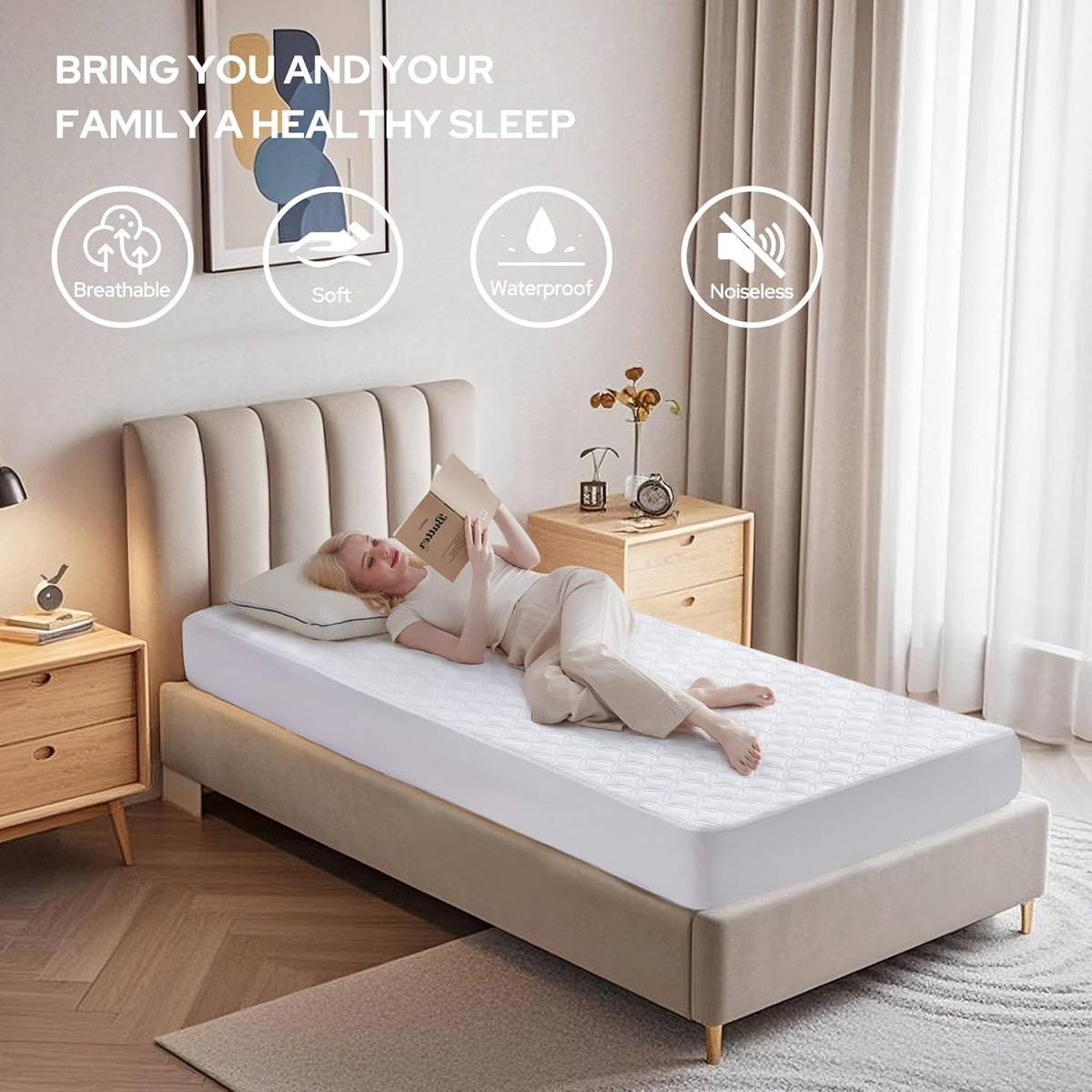 BEDLORE Waterproof Mattress Protector, Twin XL Size Mattress Pad with Deep Pocket Fitted Up to 6-15