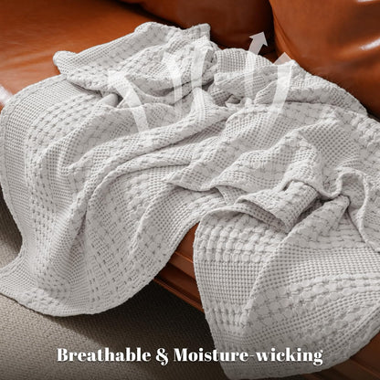 PHF 100% Cotton Waffle Weave Throw Blanket, Soft Lightweight Breathable Cozy Summer Throws for