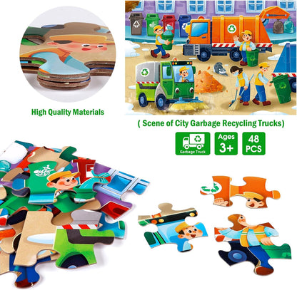 Jumbo Floor Puzzle for Kids,Recycling Garbage Truck Jigsaw Large Puzzles,48 Piece Trash Truck