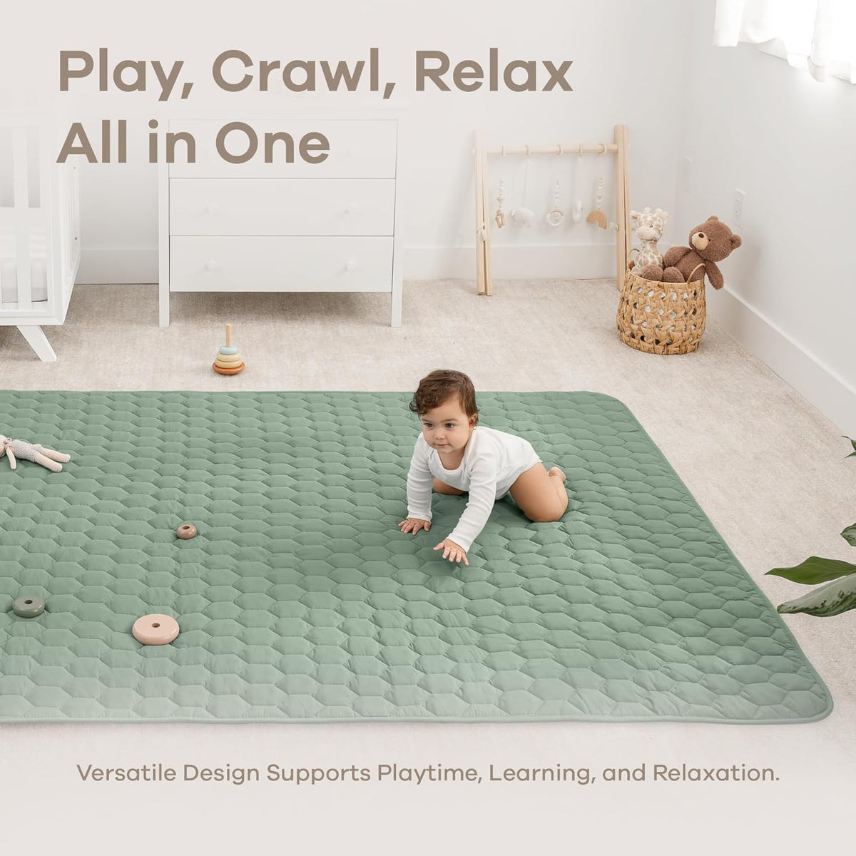 Comfy Cubs Rectangle Kids Play Mat - Large 60 x 96 inches Soft Quilted Baby Floor Mat with Non-Slip