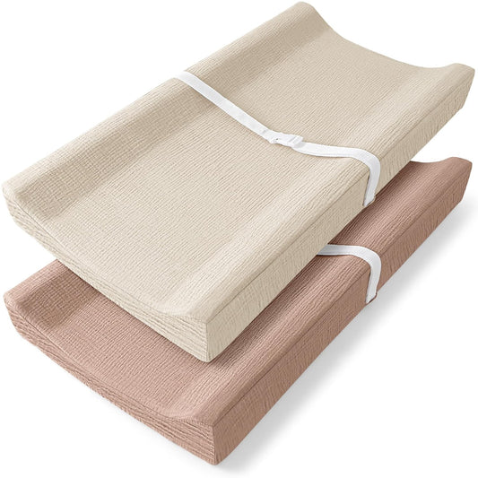 Bearmoss Changing Pad Cover, 2 Pack Muslin [100% Cotton] Diaper Changing Table Covers, 32'' x 16''