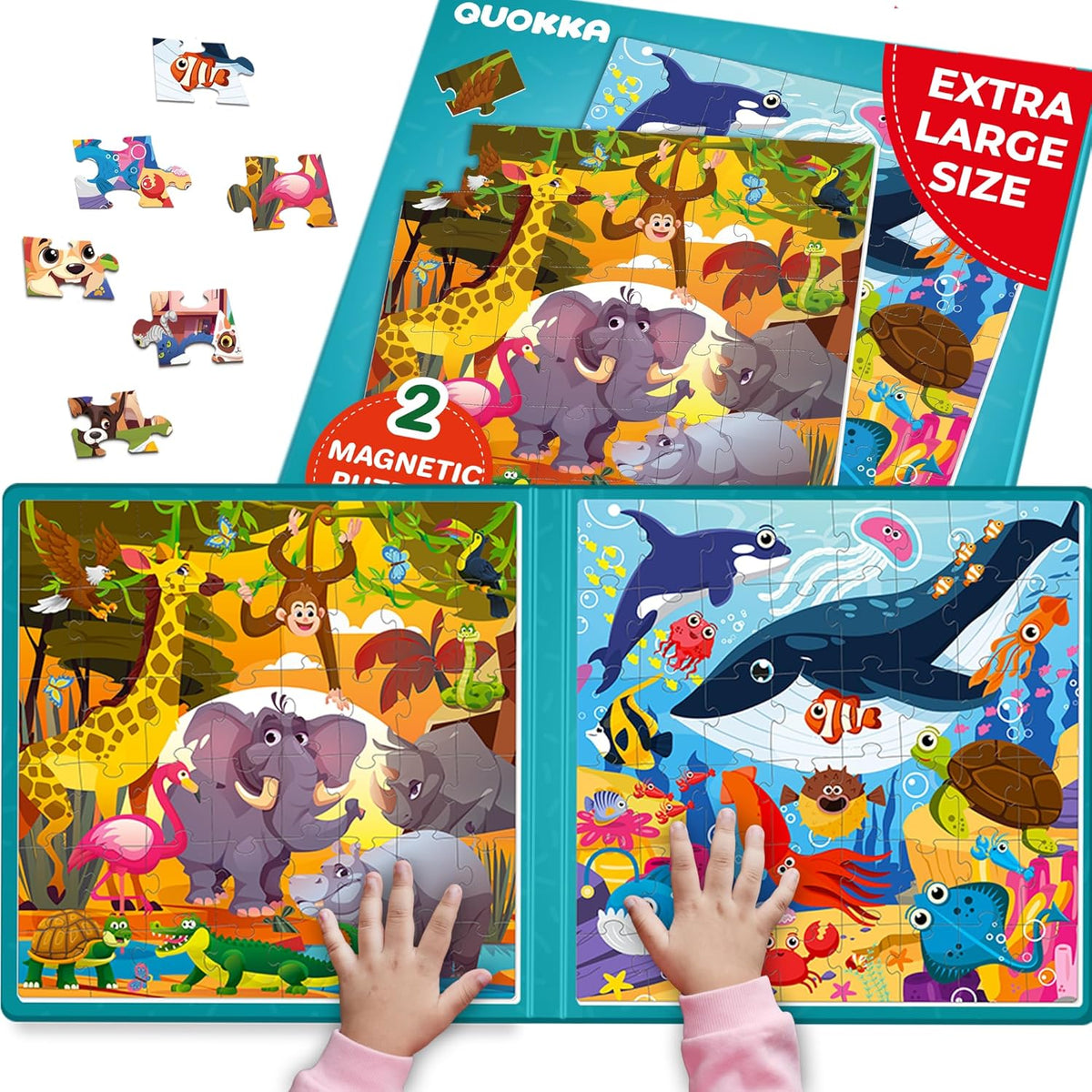 QUOKKA Magnetic Puzzles for Toddlers 2-4 - 2x48 Travel Puzzle Games for Kids Ages 3-5 Years Old