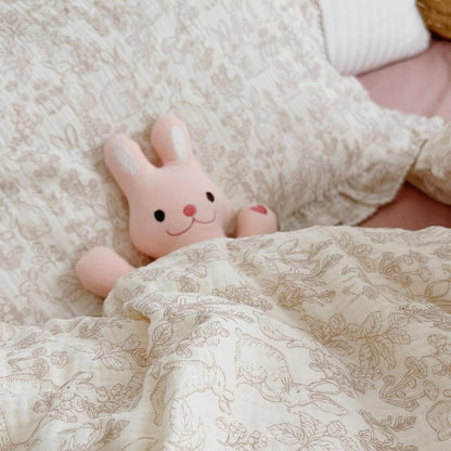 BuLuTu Muslin Cotton Pillowcase King Pillow Cover for Kids Adults Cute Rabbits Flower Pattern