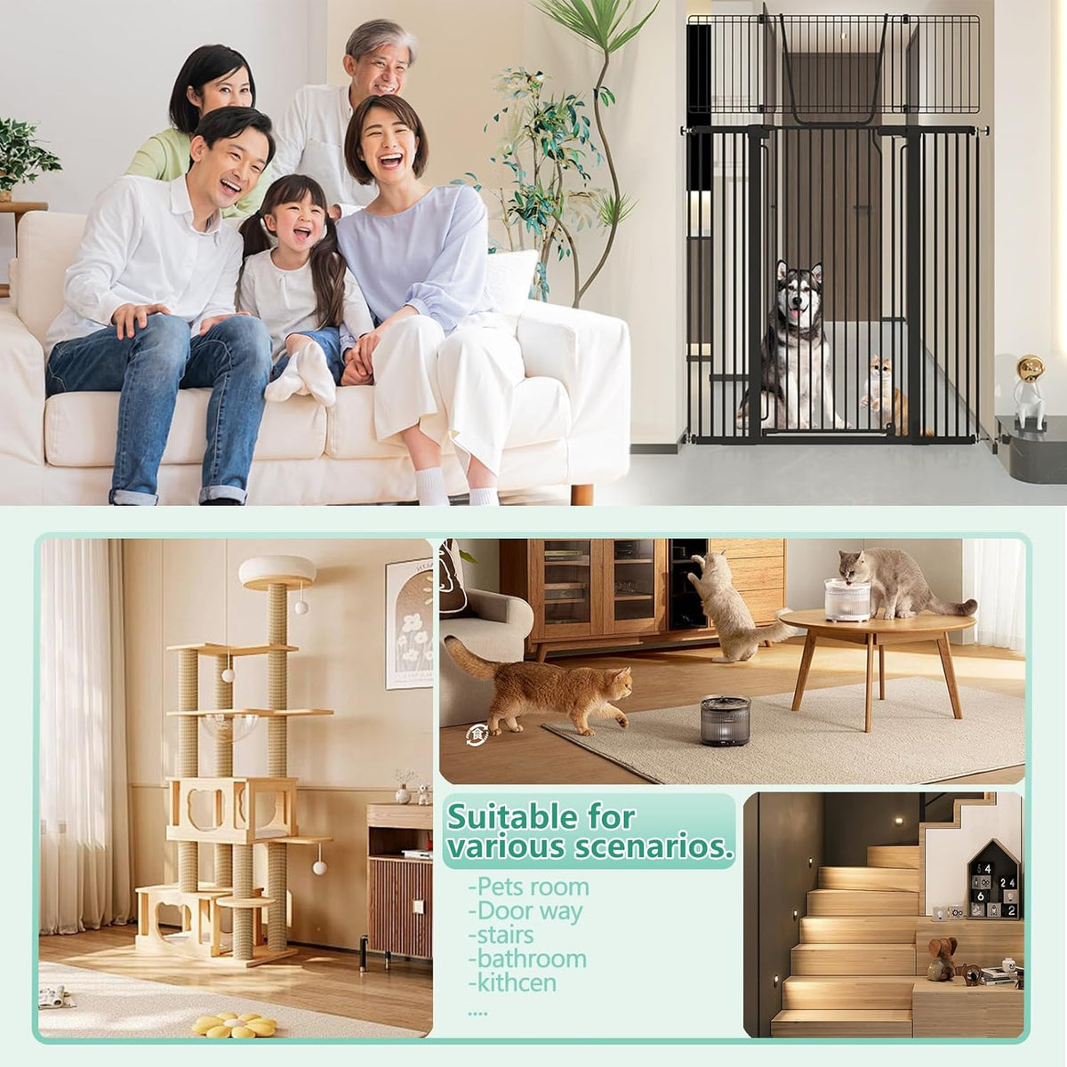 Jiprlak51 Extra Tall Cat Gate for Doorway – 28.5"-48.7" Extra Wide Pet Gate with Adjustable Cat