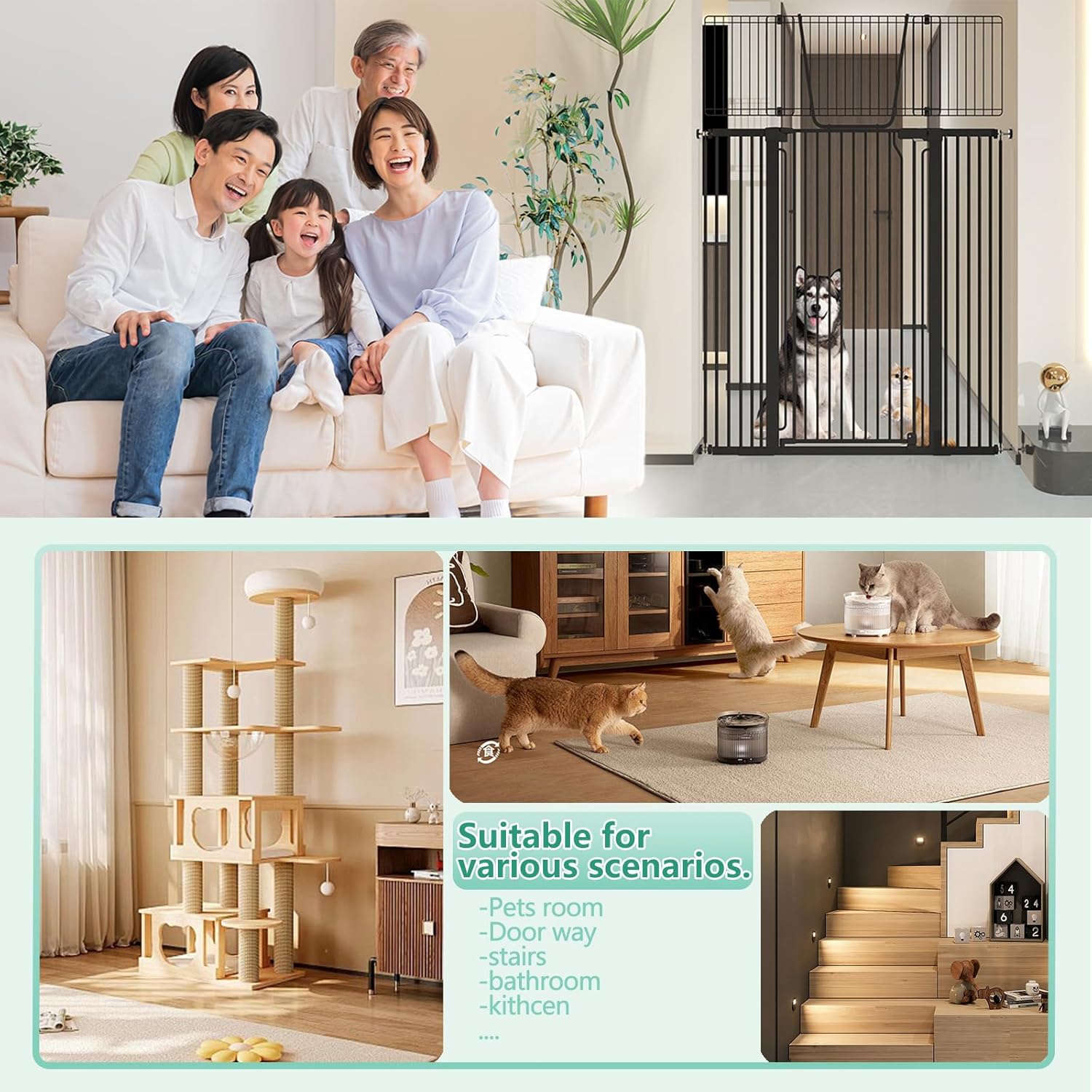 Jiprlak51 Extra Tall Cat Gate for Doorway – 28.5"-48.7" Extra Wide Pet Gate with Adjustable Cat