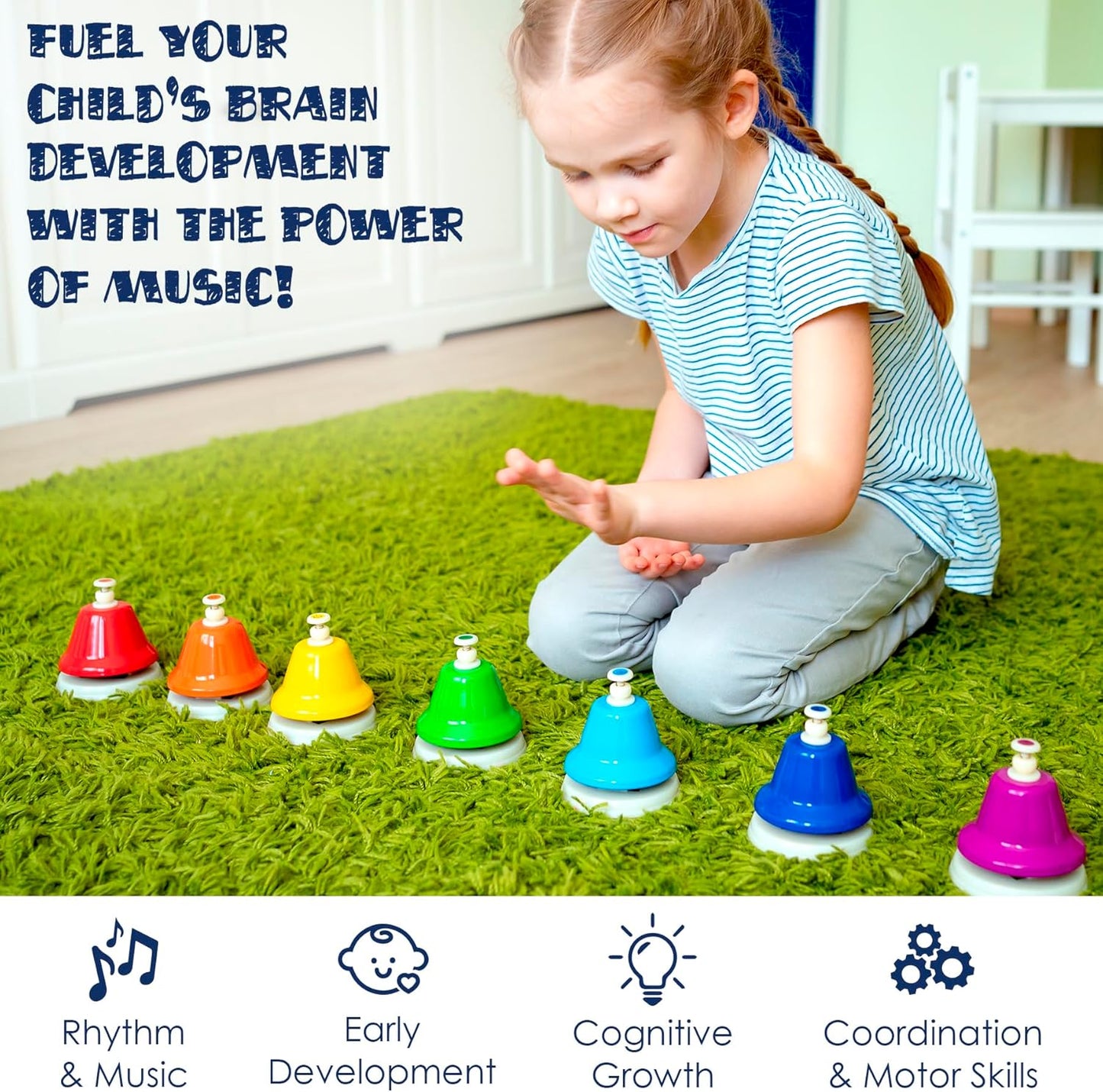 MINIARTIS Desk Bells for Kids | Educational Music Toys for Toddlers 8 Notes Colorful Hand Bells Set