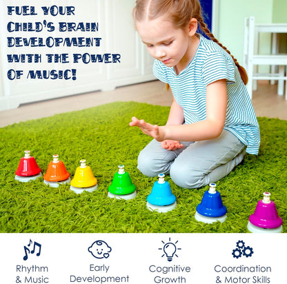 MINIARTIS Desk Bells for Kids | Educational Music Toys for Toddlers 8 Notes Colorful Hand Bells Set