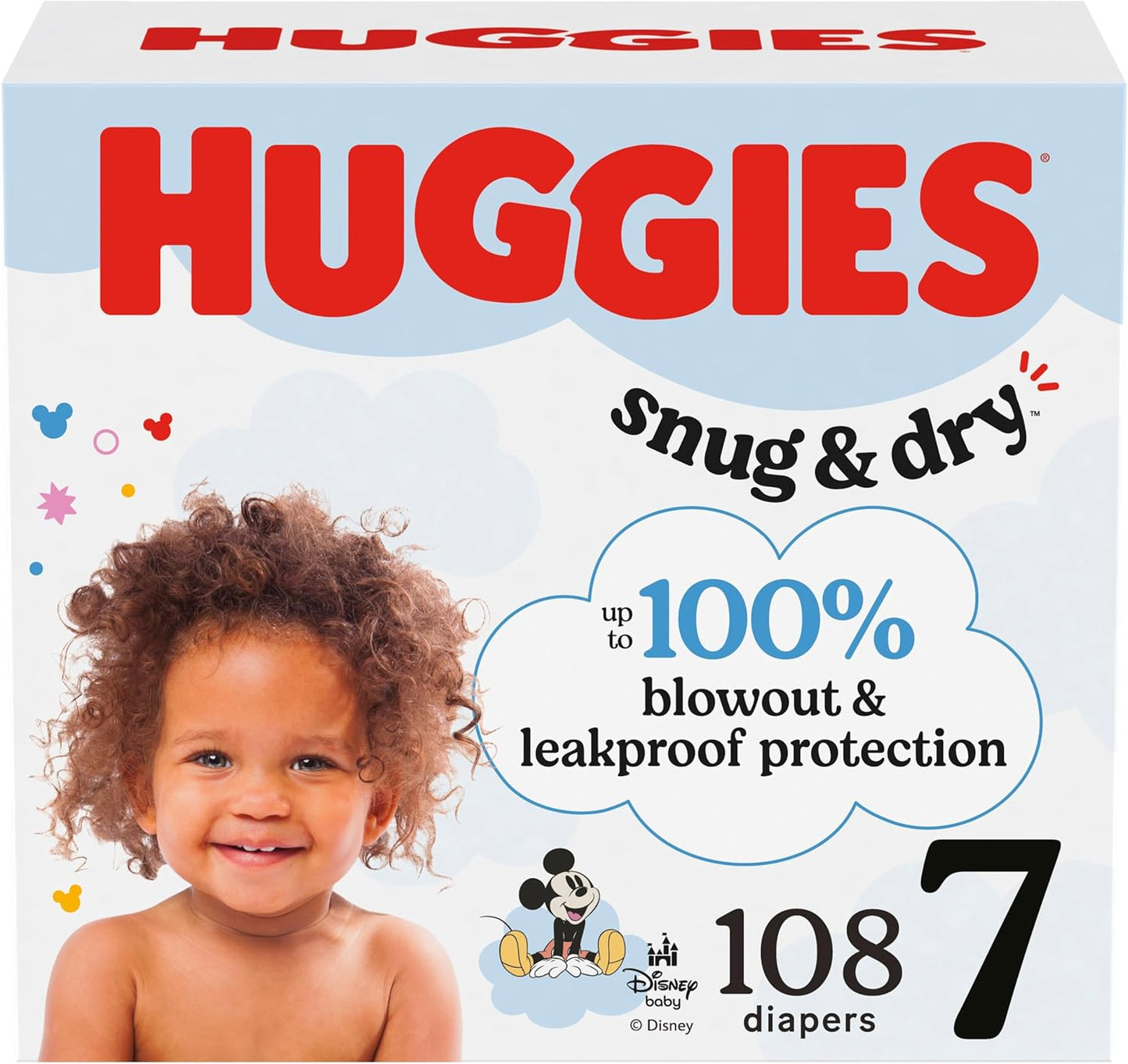 Huggies Size 7 Diapers, Snug & Dry Baby Diapers, Size 7 (41+ lbs), 108 Count (2 Packs of 54)