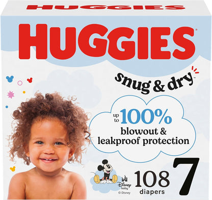Huggies Size 7 Diapers, Snug & Dry Baby Diapers, Size 7 (41+ lbs), 108 Count (2 Packs of 54)