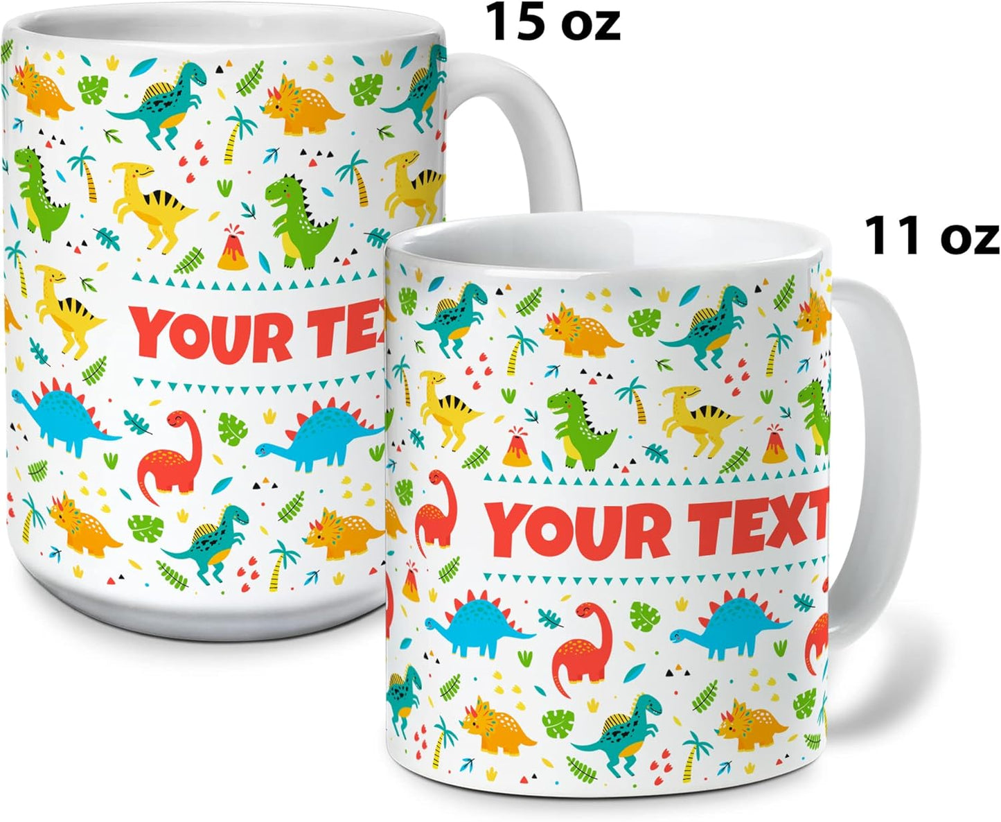 Personalized Mug for Kids - Dinosaurs - Custom Name/Text, Ceramic Hot Chocolate/Cocoa/Coffee Cup