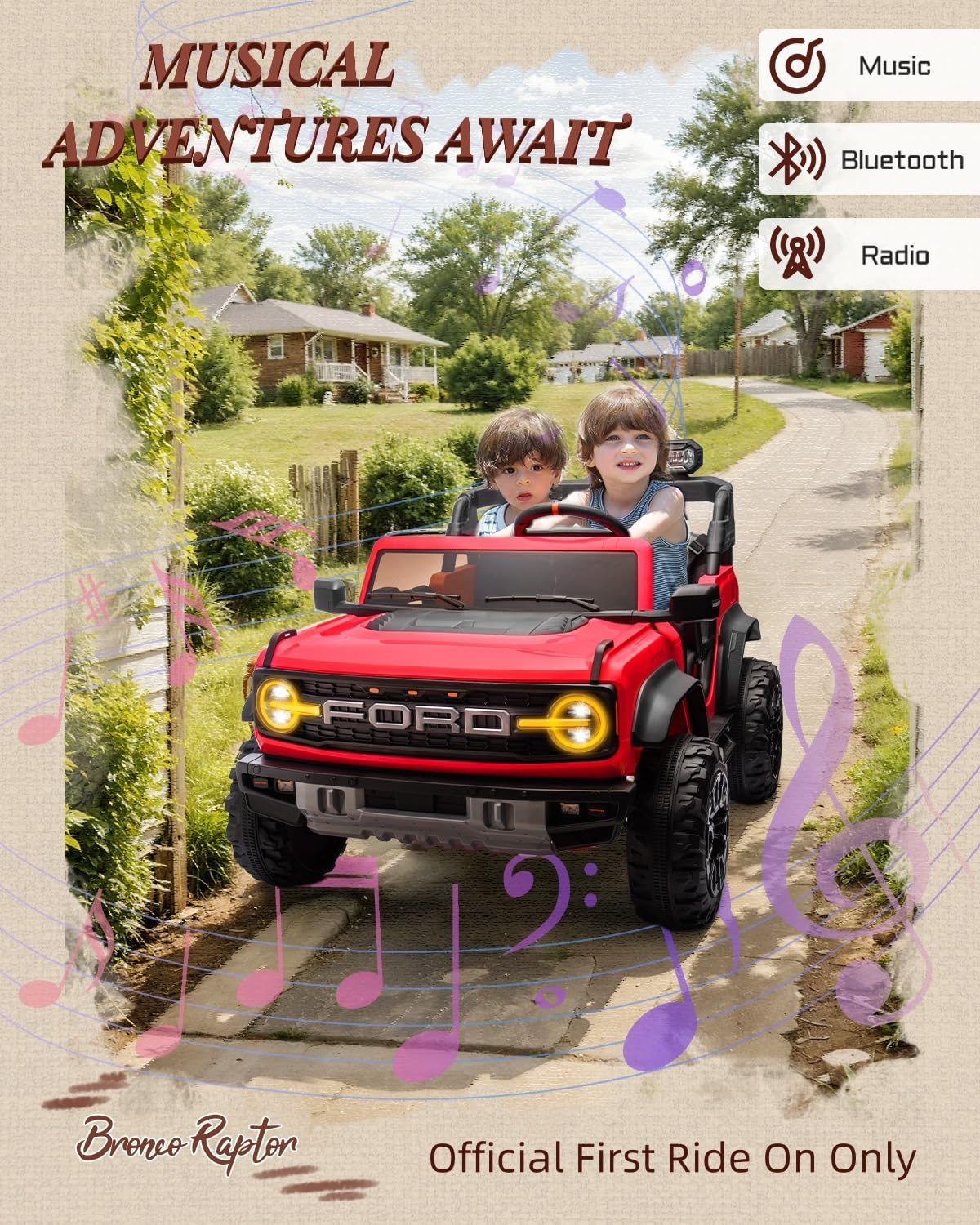 Ford Bronco 24V Ride on Toys for Boys & Girls, 2 Seater Kids Electric Car with Remote Control, Kids