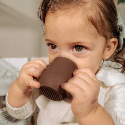 | Teenie Tiny™ Silicone Developmental Baby-Led Weaning Drinking Cups (2 pack) (Warm Taupe and Blue