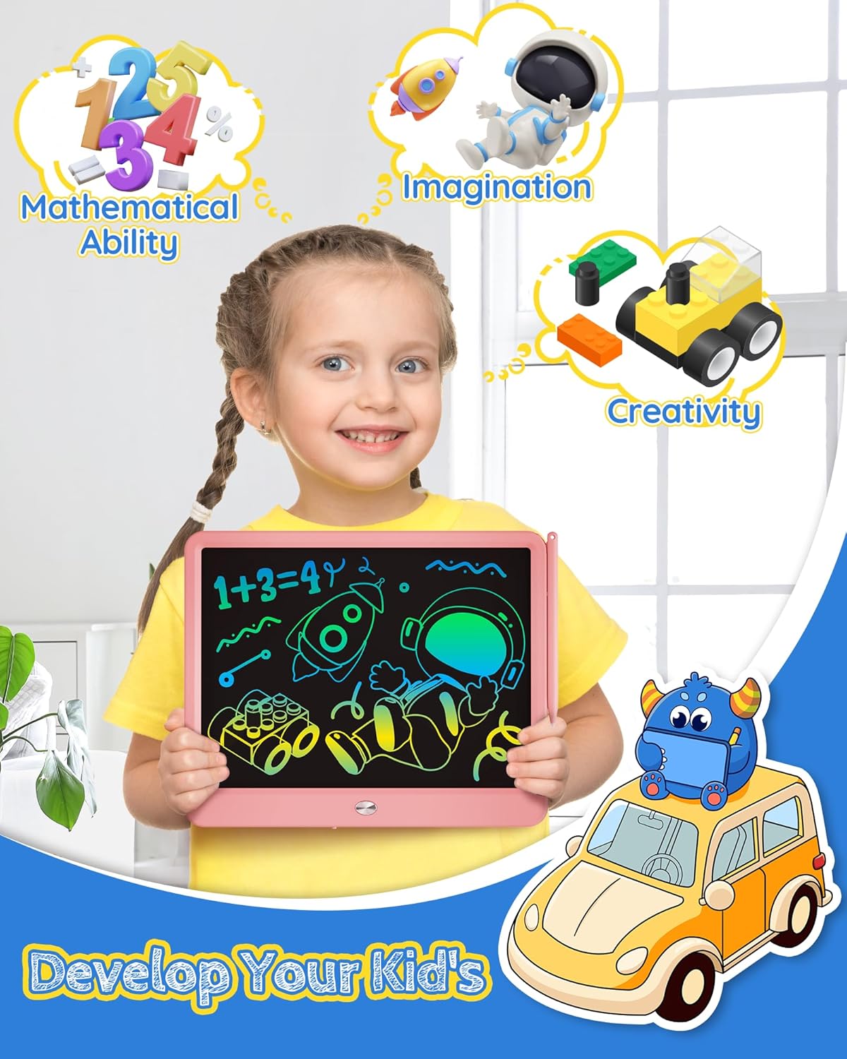 TEKFUN LCD Writing Tablet for Kids Girls Toys, 12 Inch Erasable Drawing Tablet Doodle Board