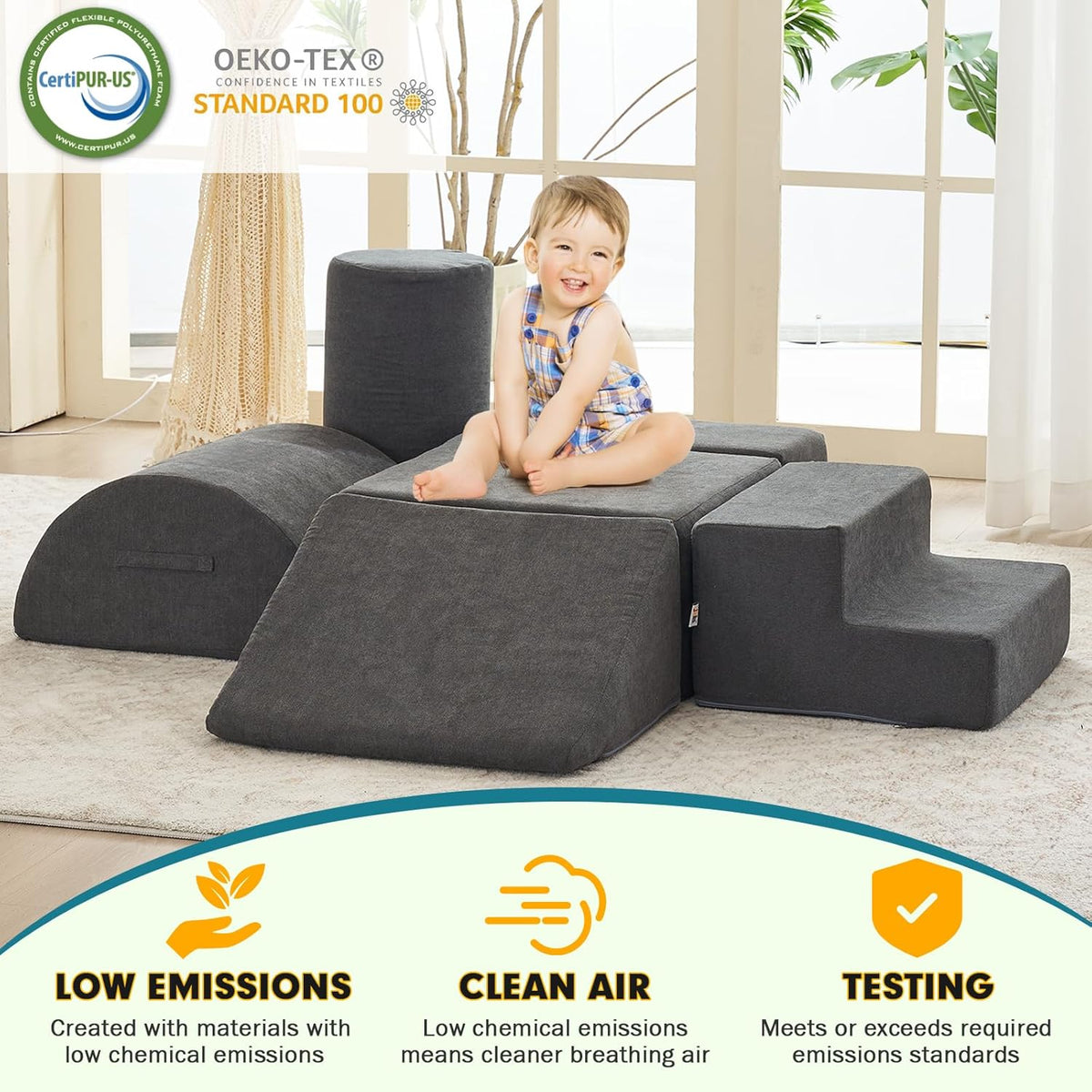 jela Foam Blocks 6Pcs Soft Play Equipment Luxury Miss Fabric, Toddler Climbing Toys Indoor Soft