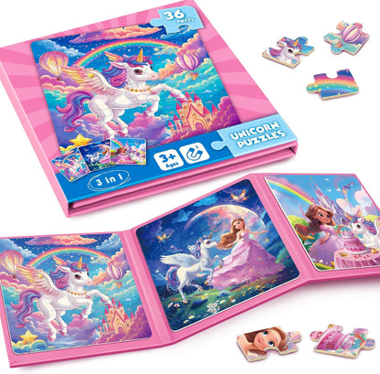 Magnetic Jigsaw Puzzles for Toddlers Kids 3-8 Girls,(3 36-Pieces) Travel Puzzles Toys for Kids Ages
