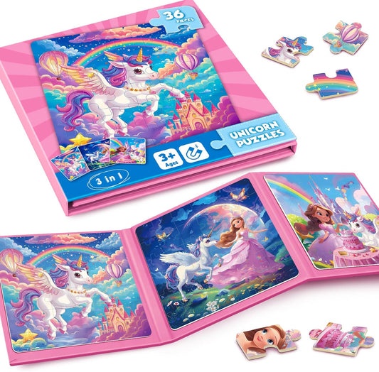 Magnetic Jigsaw Puzzles for Toddlers Kids 3-8 Girls,(3 36-Pieces) Travel Puzzles Toys for Kids Ages