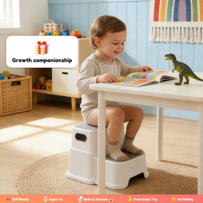 UNCLE WU Toddler Step Stool for Potty Training, Bathroom Sink & Toilet - 2 Step Kids Poop Stool