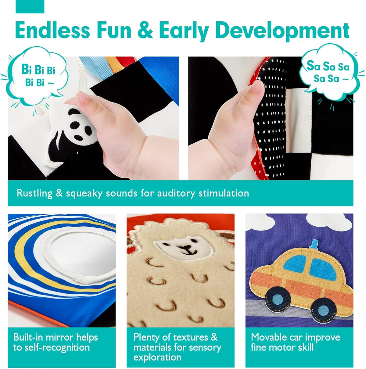 hahaland Baby Toys 0-6 Months - High Contrast Newborn Toys - Baby Tummy Time Books 0-6 Months with