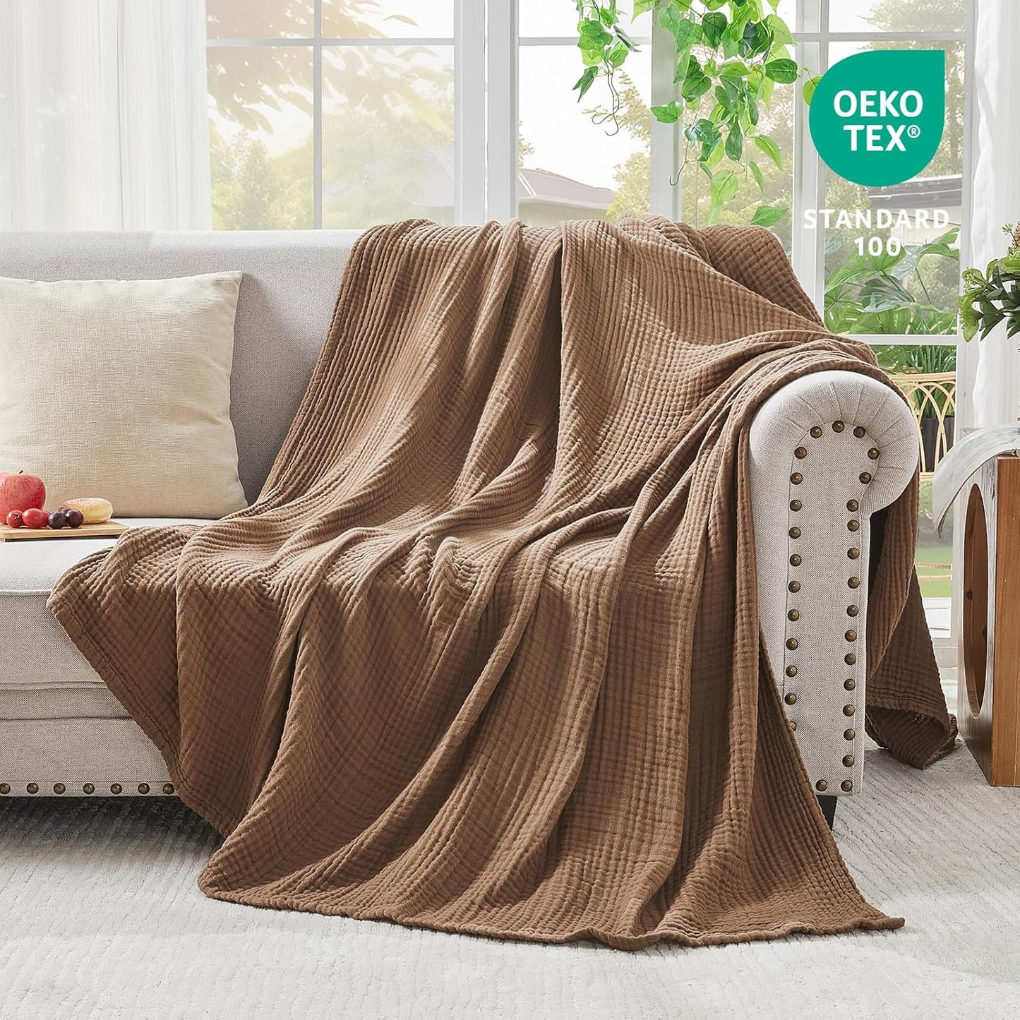 EMME Cotton Muslin Twin Blanket Breathable Gauze Blanket Soft Lightweight Blankets Adults Gifts for