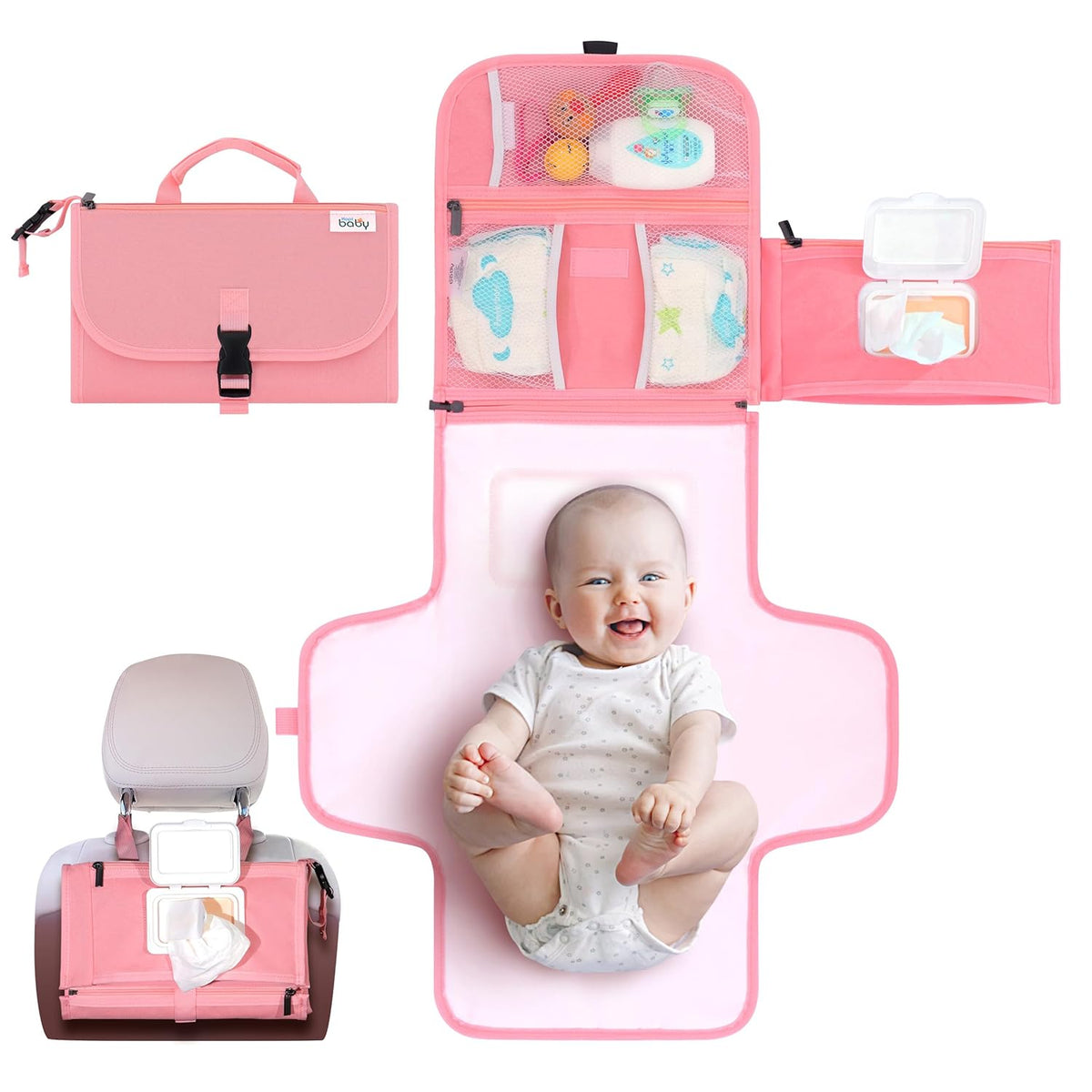 Kopi Baby Portable Diaper Changing Pad - Baby Diaper Changer Travel Bag with Wipes Pocket, Smart