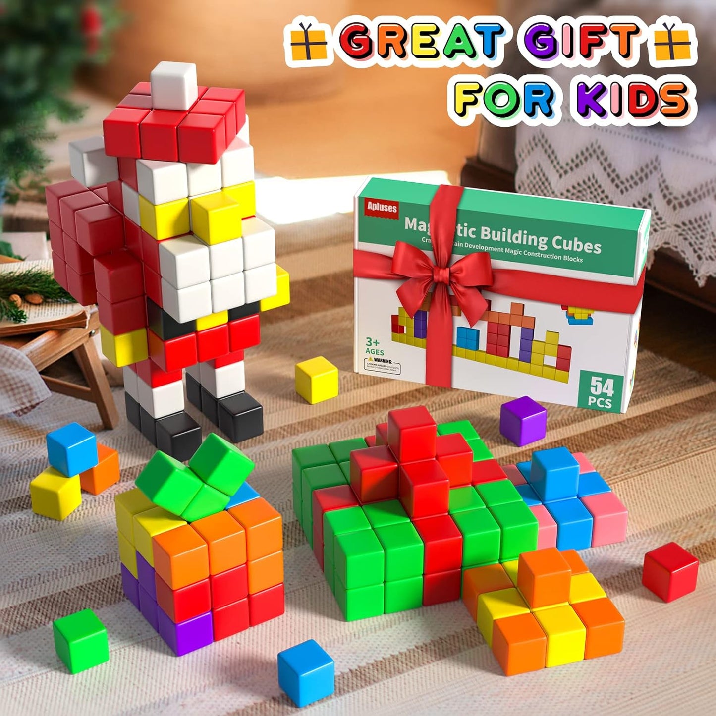 54 PCS Magnetic Blocks, Magnetic Building Blocks for Toddlers 3+, Montessori Toys, Magnet Cubes