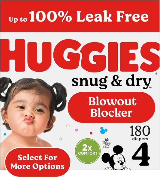 Huggies Size 4 Diapers, Snug & Dry Baby Diapers, Size 4 (22-37 lbs), 180 Count (6 Packs of 30)