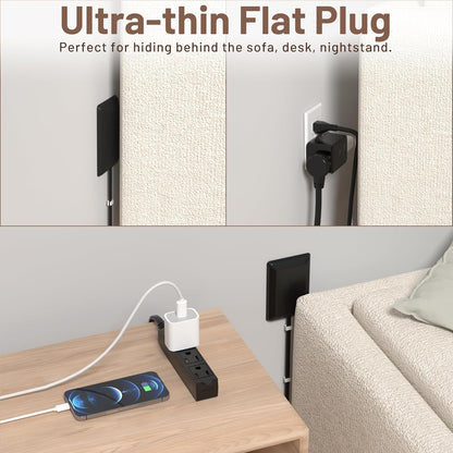 8FT Flat Plug Extension Cord with Cord Concealer Kit,3 Outlet Power Strip,Wall Extension Cord with