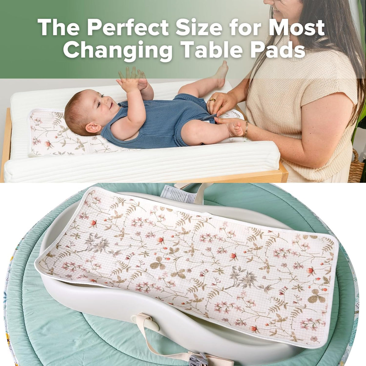 haakaa Waterproof Changing Pad Liners, 100% Cotton, Soft & Breathable (2pcs, 13" x 27.5" Honey