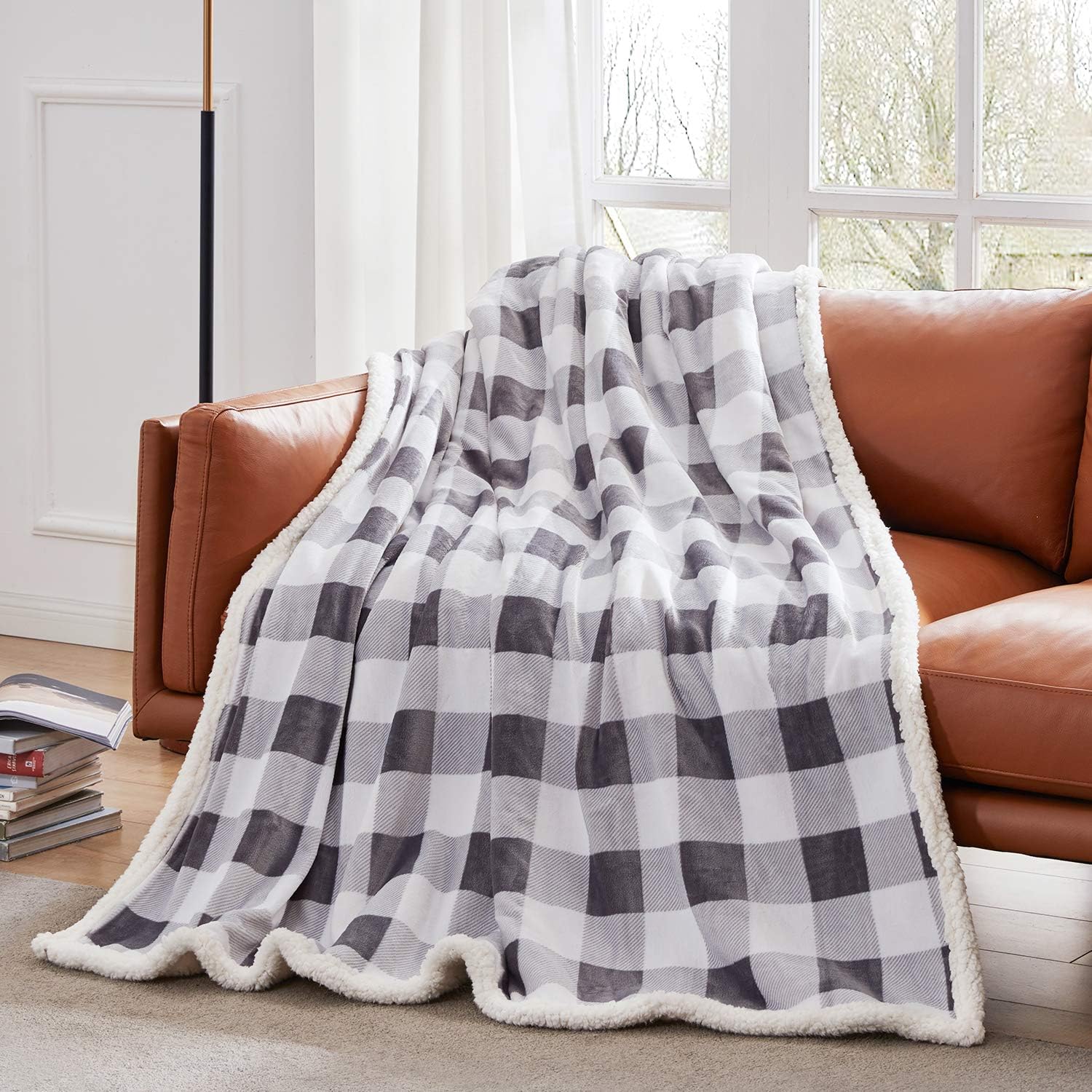 Touchat Sherpa Plaid Twin Blanket 60" X 70", Fuzzy Fluffy Soft Cozy Throw Blanket, Twin Size Plush