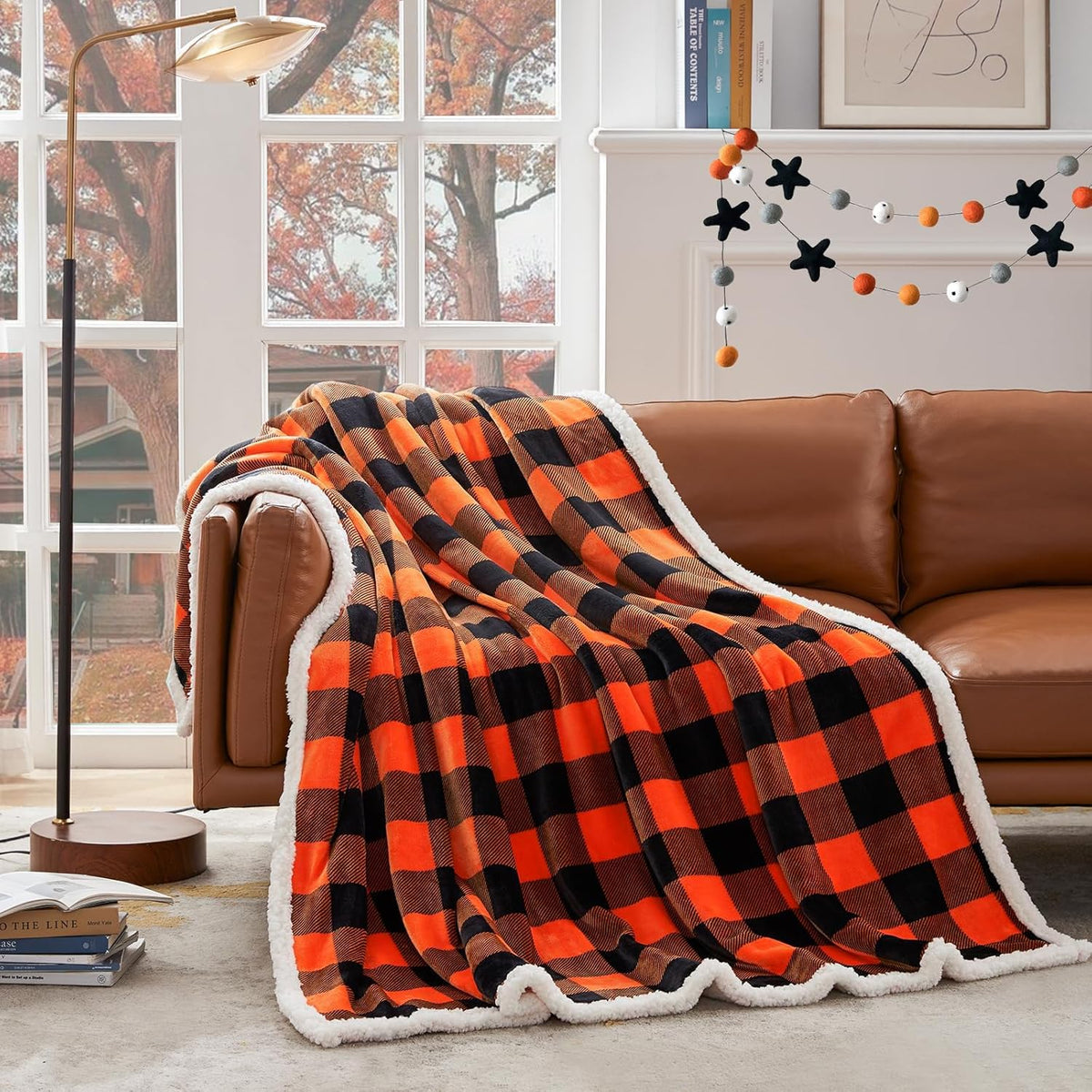 Touchat Halloween Blanket Twin Size 60" X 70"，Fall Autumn Harvest Sherpa Fuzzy Fluffy Soft Cozy