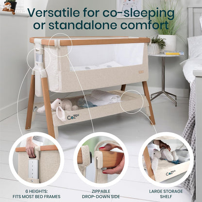 CoZee® 2-in-1 Baby Bassinet & Bedside Sleeper - Fast-Folding Bedside Bassinet, Baby Crib with 6