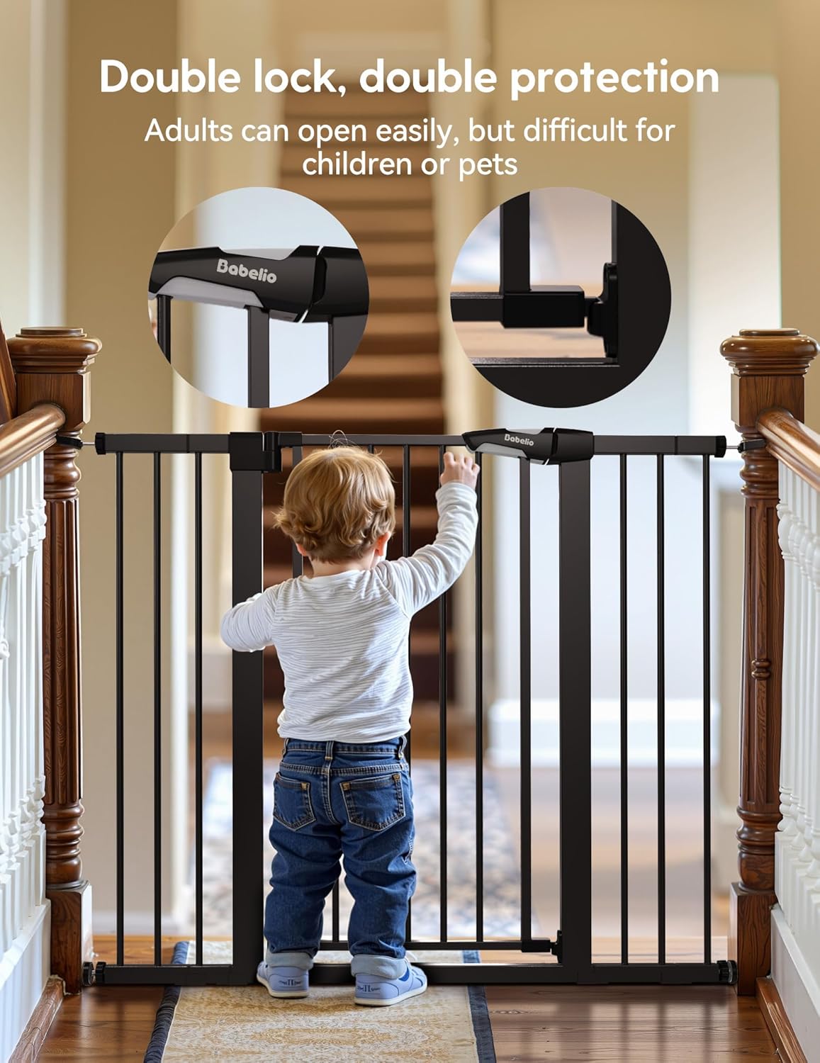 Babelio Baby Gate for Doorways and Stairs, 26-40" Auto Close Dog Gate, Easy-Install Pressure