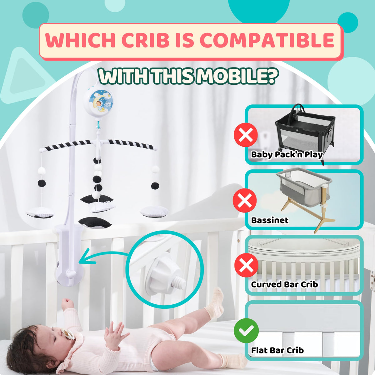 Montessori Mobile Baby for Crib (TINITIGIES) - Black and White Mobile Give Visual Stimulation to