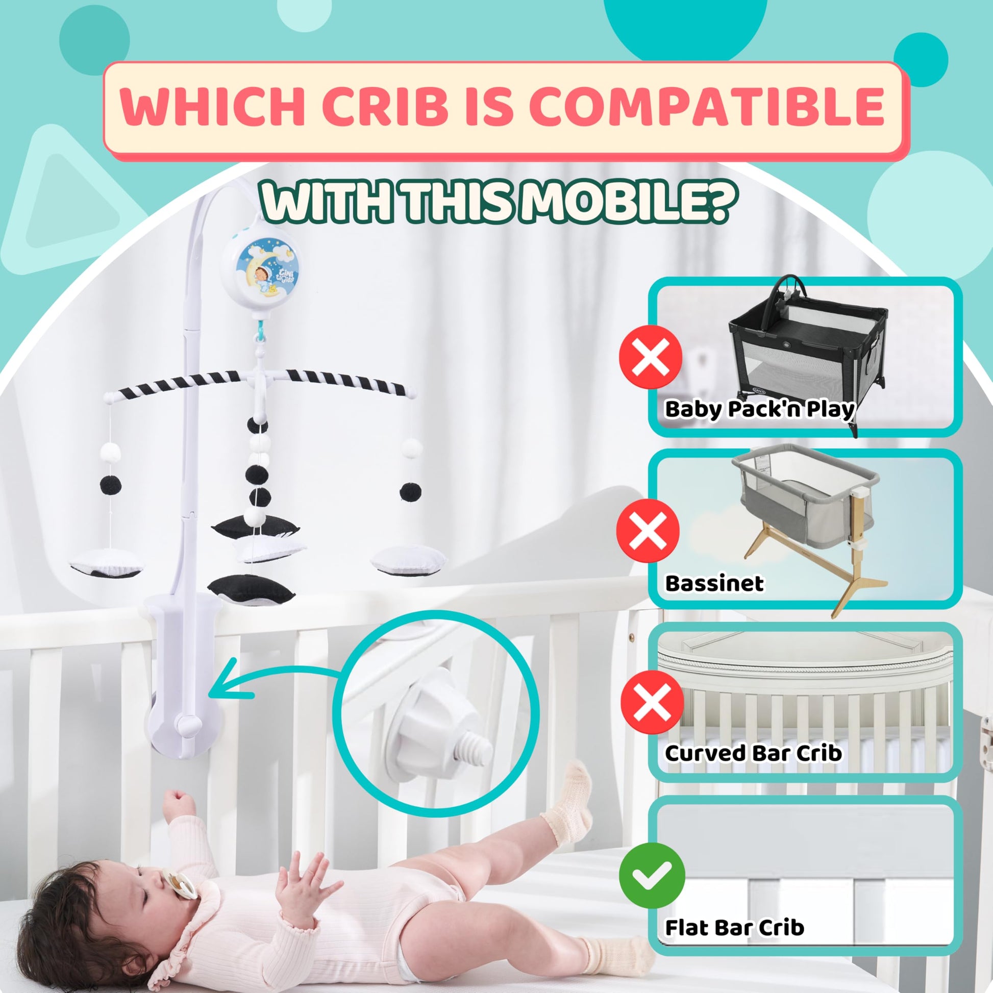 Montessori Mobile Baby for Crib (TINITIGIES) - Black and White Mobile Give Visual Stimulation to