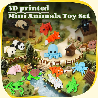SHUWND16 PCS Mini Animals Set,3D Printed Little Animals Articulated Flexible Fidget Toy,Tiny
