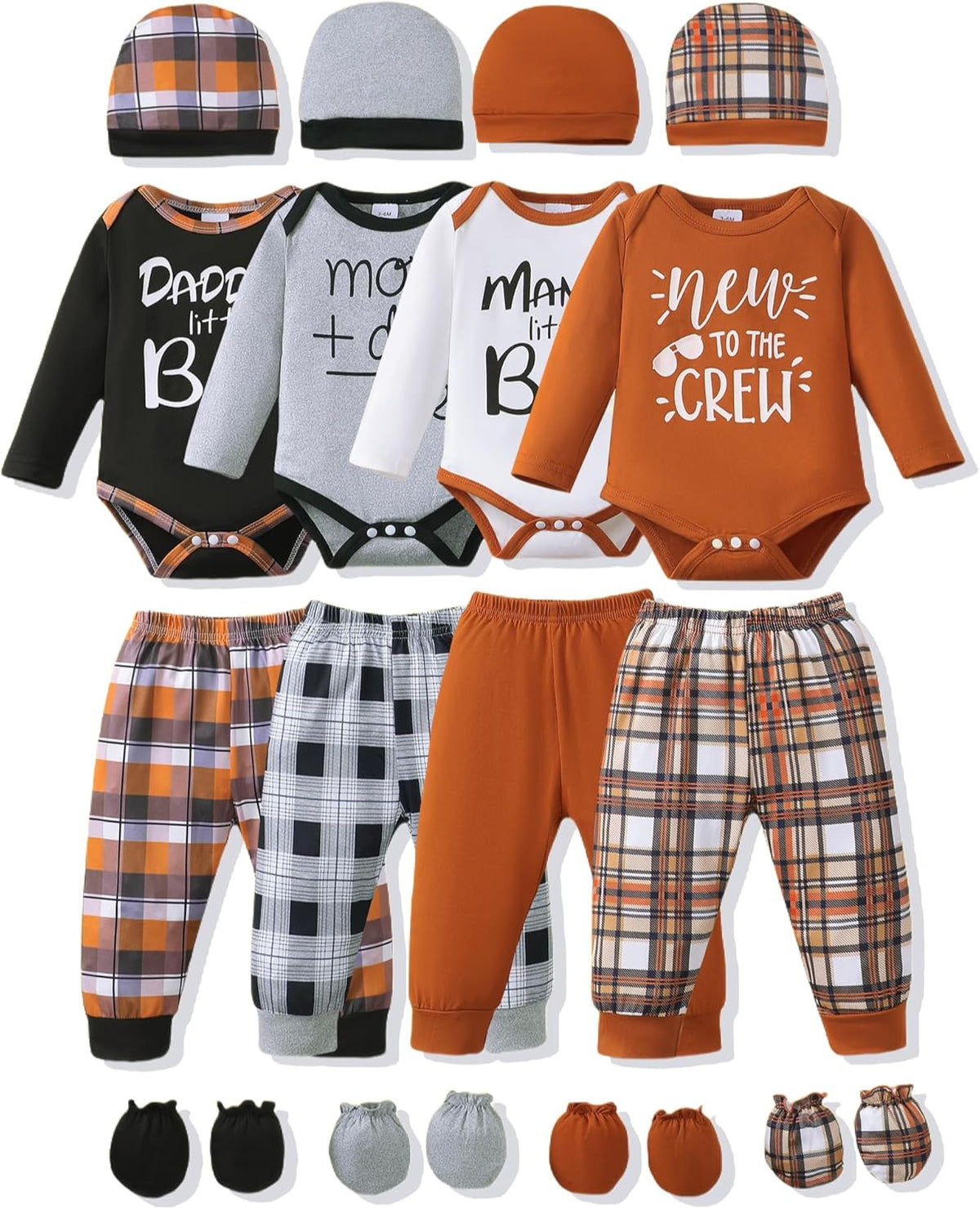 NZRVAWS Newborn Baby Boy Girl Clothes Unisex Infant Romper Pants Set Hat 4-Pack Outfits 0-12 Months